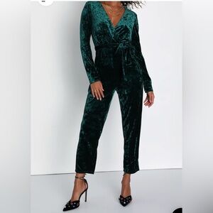 Emerald Crushed Velvet Straight Leg Jumpsuit